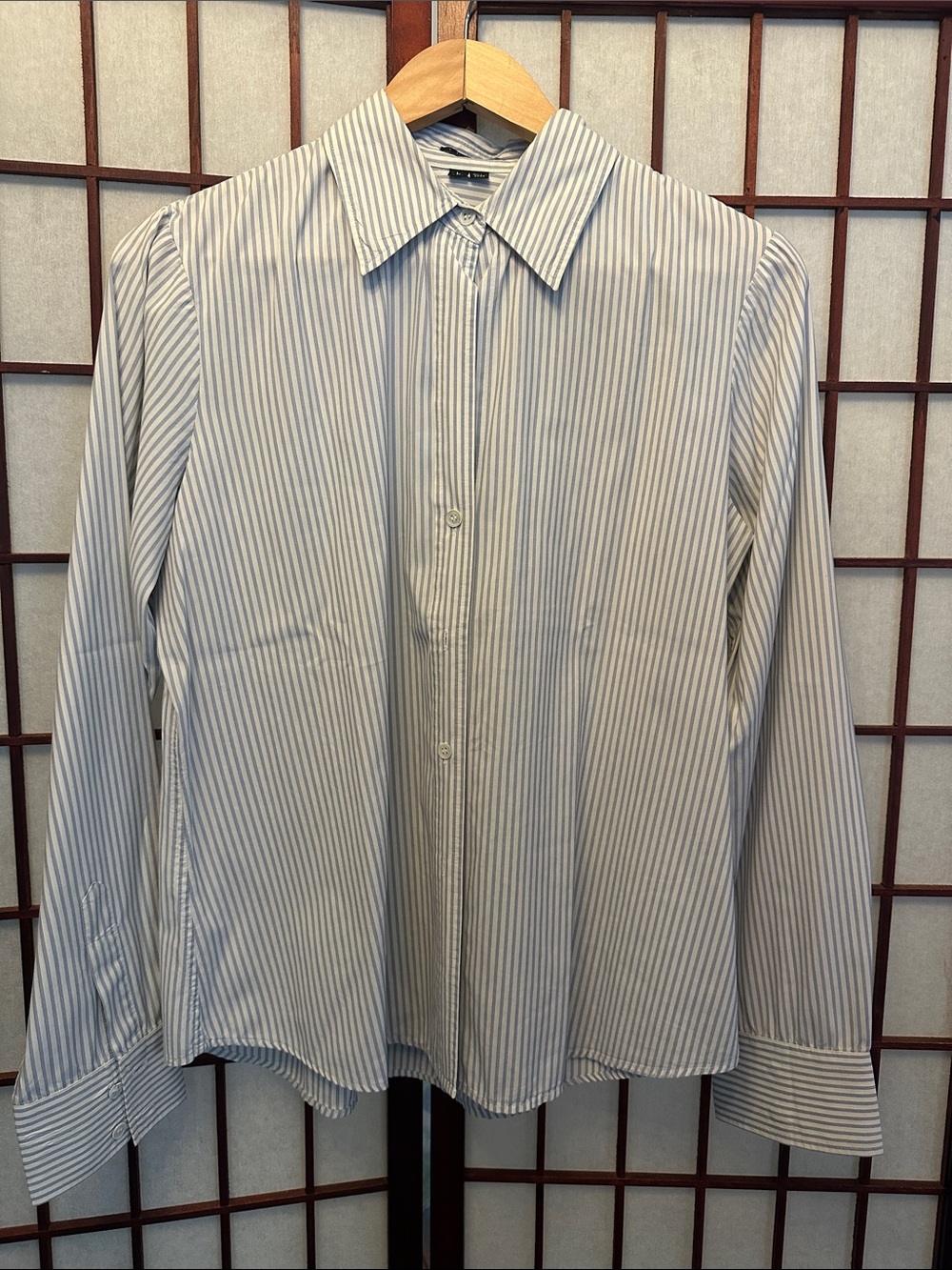Theory Blue and White Striped women’s Dress Shirt